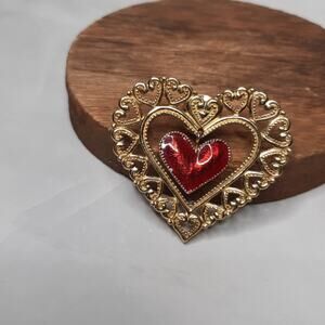 Gold Tone Heart Shaped Brooch Pin